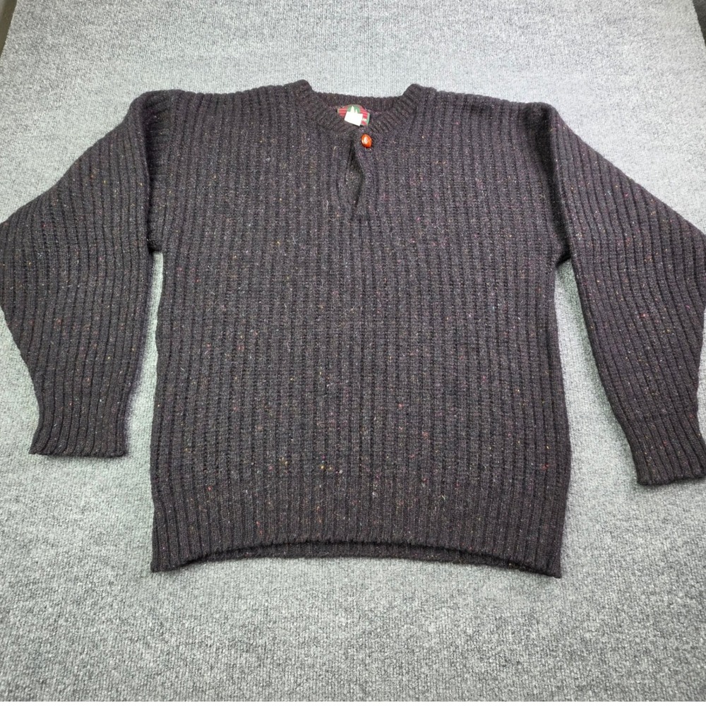 High Sierra Sweater Mens XL Brown Wool Blend Ribbed Confetti Knit Henley USA